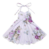 Purple Floral Summer Girls Dress Cotton Casual Toddler Clothes