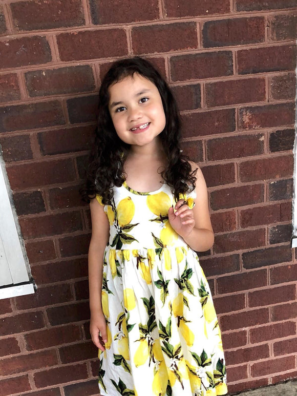 Summer ruffle yellow little girls dress toddler lemon dress for 1- 8 years old