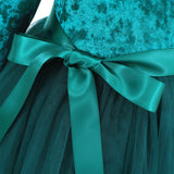 Flofallzique Little Girls Tulle Dresses Long Sleeves Ruffle Toddler Velvet Christmas Dress for Special Occasion Green