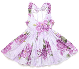 Blue vintage floral girls party dress for 1-12 years old