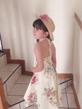Girls Vintage Sundress Floral Cream Kids Party Dress