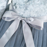 Flofallzique Little Girls Tulle Dresses Long Sleeves Ruffle Toddler Velvet Christmas Dress for Special Occasion Gray