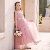 Girls Dusty Rose Pink Lace Tulle Dress – Flower Girl Wedding & Birthday Gown