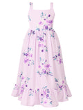 Girls Floral Floor-Length Maxi Dress with Square Neck & Ruffle Hem