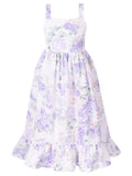 Girls Floral Floor-Length Maxi Dress with Square Neck & Ruffle Hem