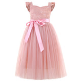 Girls Dusty Rose Pink Lace Tulle Dress – Flower Girl Wedding & Birthday Gown