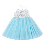Girls’ Aqua Blue Floral Halter Tulle Dress – Knee-Length Party Dress
