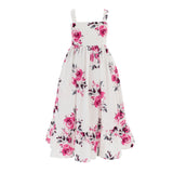 Girls Floral Floor-Length Maxi Dress with Square Neck & Ruffle Hem