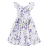 Girls Ivory Lavender Floral Dress – Flutter Sleeve Back Bow Party Dress