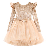 Customized Listing- Champagne Dawn Velvet Bow Tulle Dres