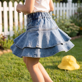 Girls’ Light Wash Denim Tiered Ruffle Skirt