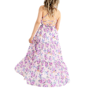 Flofallzique Girls Chiffon Dress Summer Maxi Floral  Tiered Dresses Spaghetti Strap Kids Boho Vintage Sundress