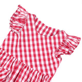 Girls Dress Red Gingham Summer Cotton Casual Dress for Kids