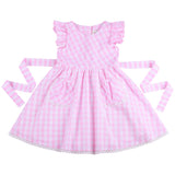 Girls Dress Pink Gingham Summer Cotton Casual Dress for Kids