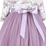 Girls Purple Tulle Wedding Party Dress 3/4 Sleeves