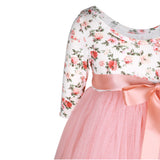Girls Peach Wedding Party Dress with Ribbon for 1-12 Years Old