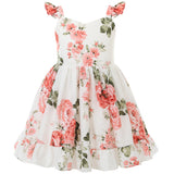 Flofallzique Summer Girls Vintage Floral Dress Ruffle Sleeves Tiered Kids Casual Clothes
