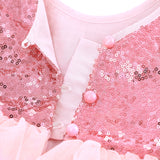 Flofallzique Sequin Girls Dress Long Sleeves Mesh Tulle Birthday Party Sparkle Glitter Dress