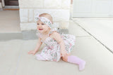 Pink baby girl romper +headband floral printed infant one-piece summer toddler overalls