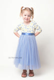 Flofallzique Blue 3/4 Sleeves girls tulle dress for 1-12 years old