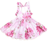 Blue vintage floral girls party dress for 1-12 years old