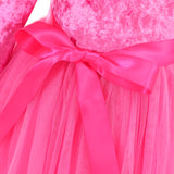 Flofallzique Little Girls Tulle Dresses Long Sleeves Ruffle Toddler Velvet Christmas Dress for Special Occasion Hot pink