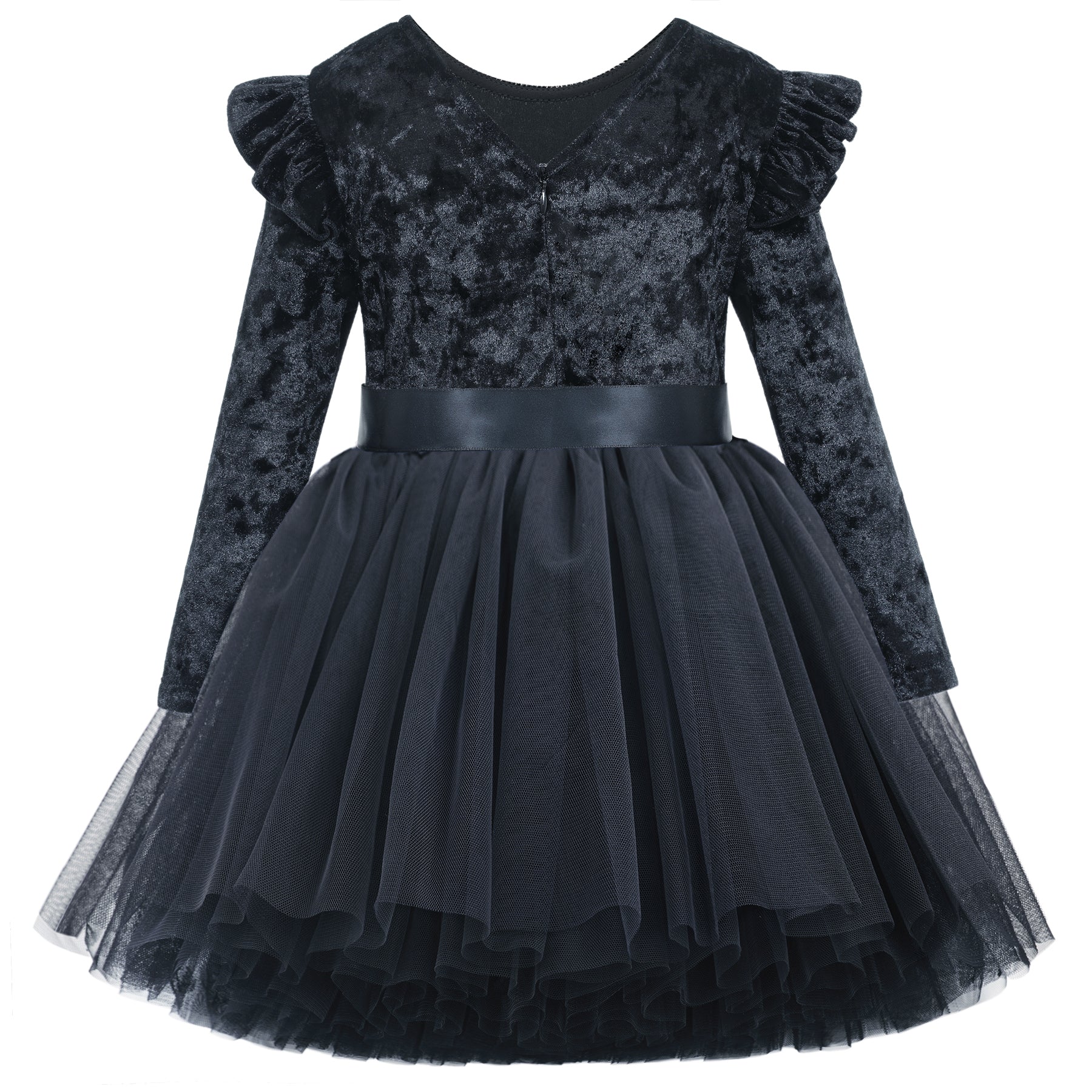 Flofallzique Little Girls Tulle Dresses Long Sleeves Ruffle Toddler Ve