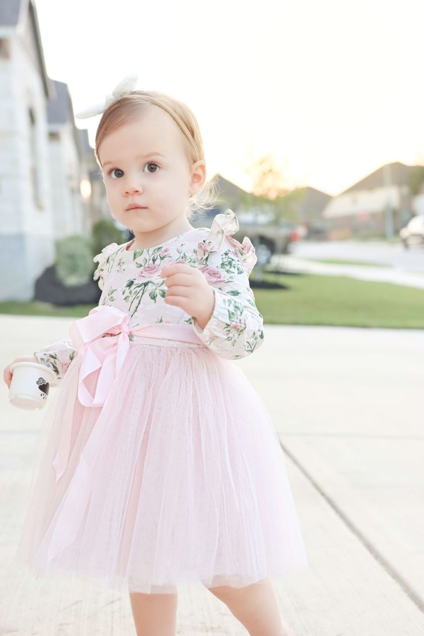 Girls Floral Summer Dress With Ruffle Sleeves - Vintage Tie Back Tea Party Dress