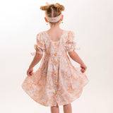 Flofallzique Floral Girls Dress Scoop Back 1/2 Sleeves Vintage Midi Dress Cute Kids Clothes
